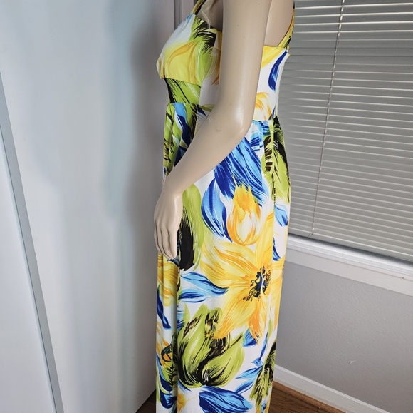 Karin Stevens Tropical Floral Maxi Dress Size 8 Crisscross Back - Picture 10 of 11